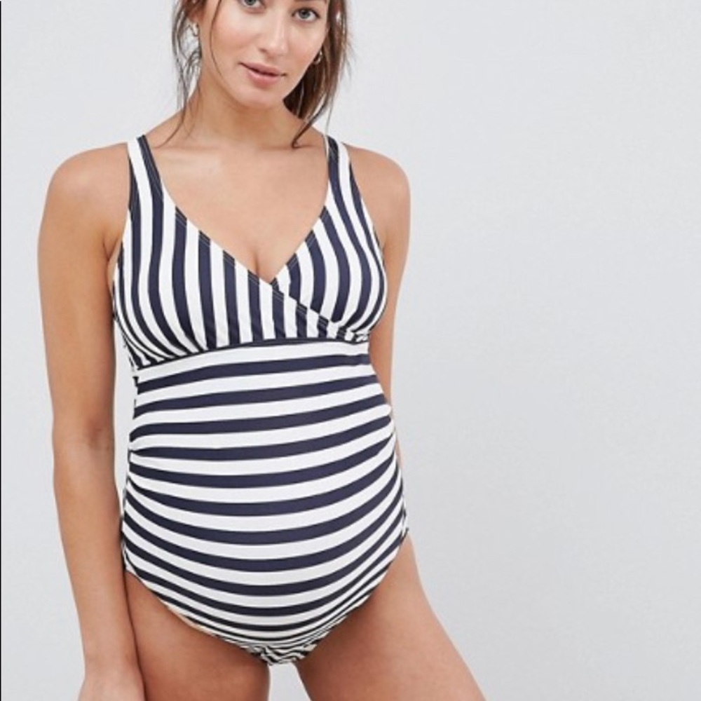 SOLD NEW ASOS mamalicious striped maternity swim - Picture 1 of 8